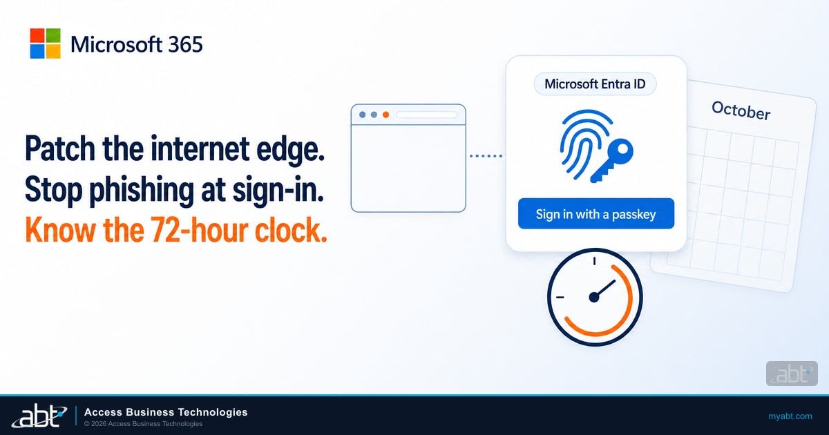 Microsoft 365 hero: patch the internet edge, stop phishing at sign-in with a Microsoft Entra ID passkey, and know the NCUA 72-hour clock