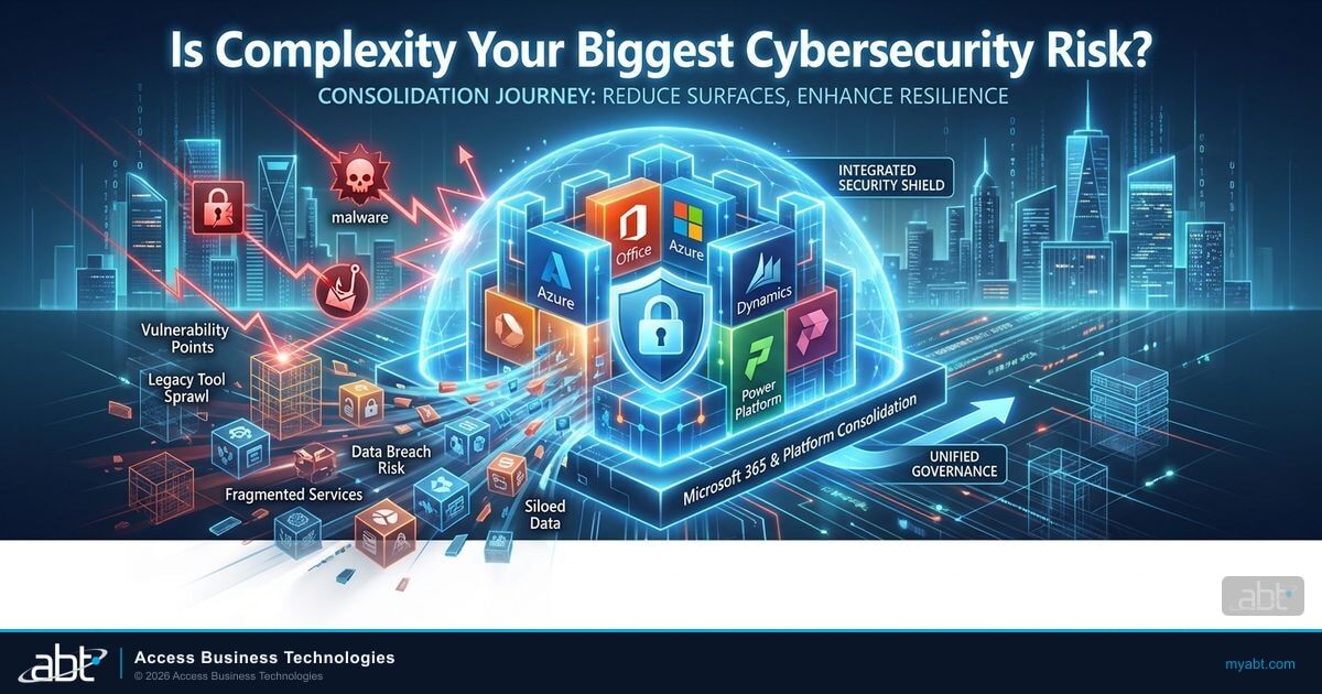 Cybersecurity tool sprawl complexity and Microsoft 365 platform consolidation hero image for financial institutions