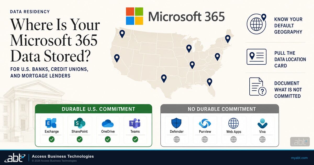 Where is your Microsoft 365 data stored, showing four services with a durable United States commitment and four without
