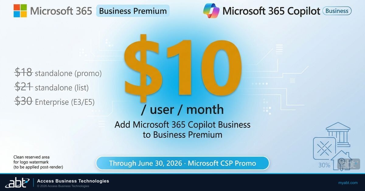 Microsoft 365 Copilot Business Buyers Guide for Financial Institutions: $10 per user per month bundle path through June 30, 2026
