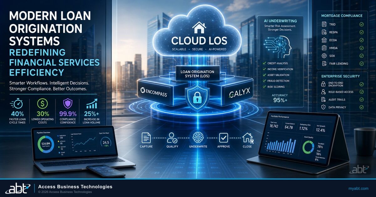 Modern cloud loan origination system dashboard for banks, credit unions, and mortgage companies, branded Microsoft 365