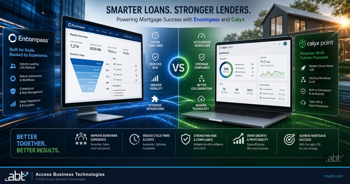 Encompass by ICE Mortgage Technology and Calyx Point loan origination software comparison for mortgage lenders, secured by Microsoft 365 and Azure
