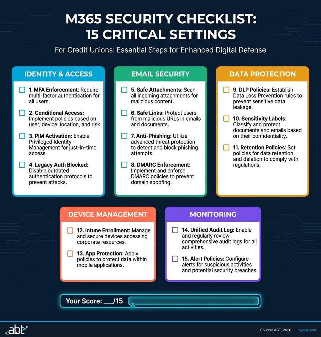Microsoft 365 Security Checklist for Credit Unions: 15 Settings Your IT ...